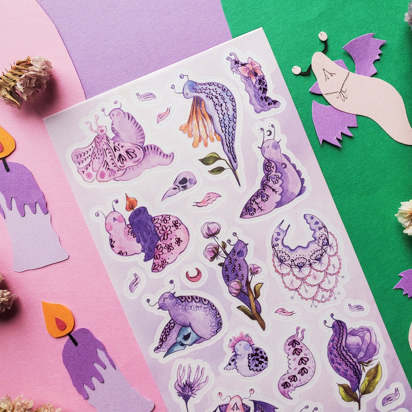 Sticker Sheet; Gothic Garden Slugs