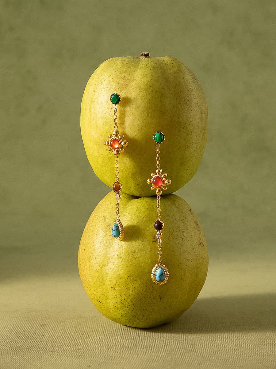 Gemstone Drop Earrings; Bellevie 18K Gold Non-Tarnish Boho