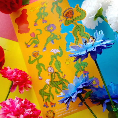 Stickii Sticker Sheet; Rad Roller Flowers