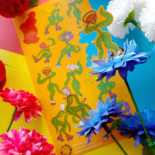 Stickii Sticker Sheet; Rad Roller Flowers