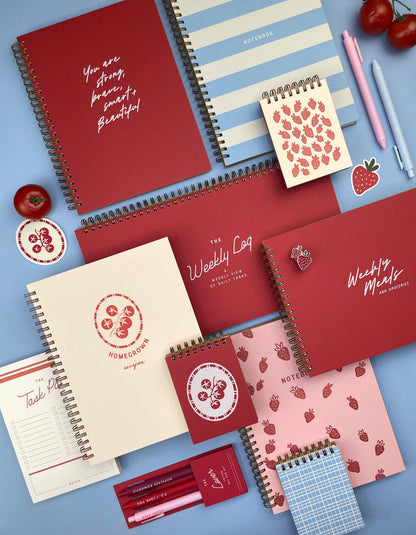 Mini Jotter Notebook; Strawberry Pattern