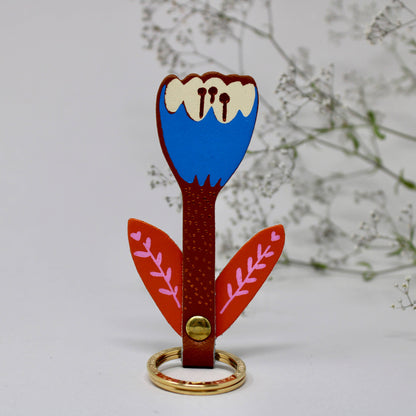Leather Keyring; Tulip Flower (100% Leather)