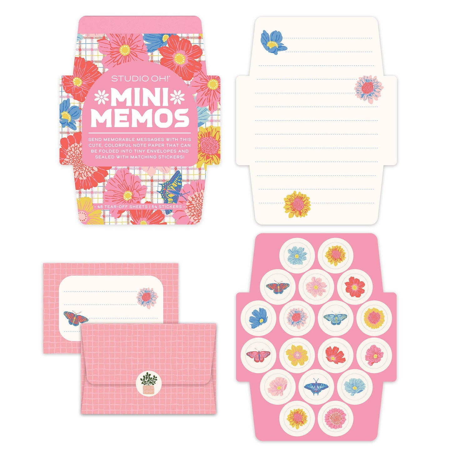 Mini Memo with Stickers; Plaid Blossoms
