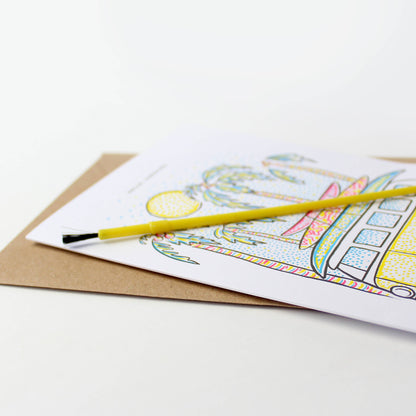 Greeting Card; Surfer Van (Paint With Water)