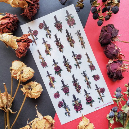 Sticker Sheet; Floral Swords