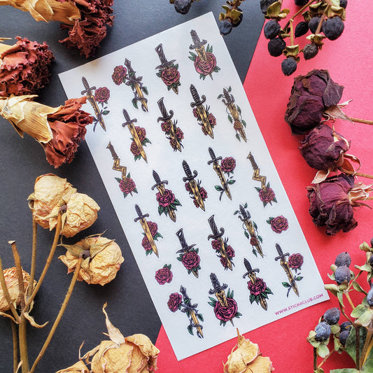 Sticker Sheet; Floral Swords