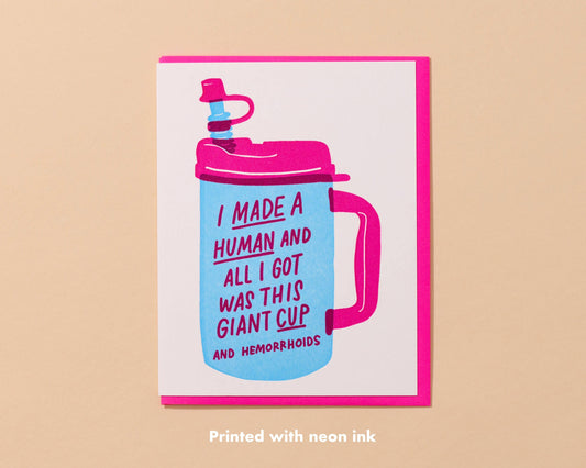 Baby Card; Made A Human (Letterpress, Funny)