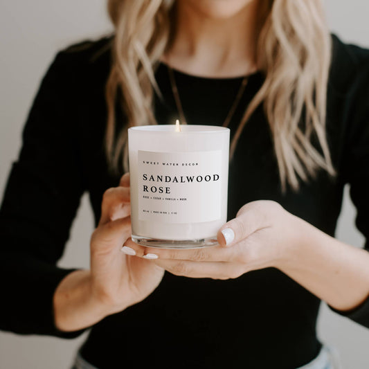 Soy Candle; Sandalwood Rose, 11 oz By Sweet Water Decor (50+ Hours Burn Time)