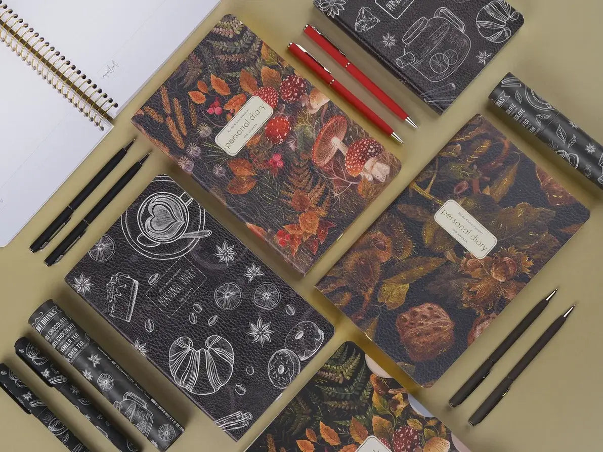 Daily Planner Journal; Forest Mushrooms (A5, Vegan Leather) - BV by Bruno Visconti
