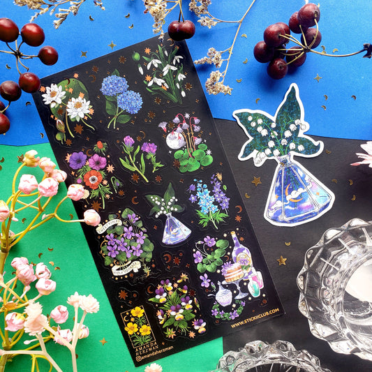 Stickii Sticker Sheet; Magical Blooms