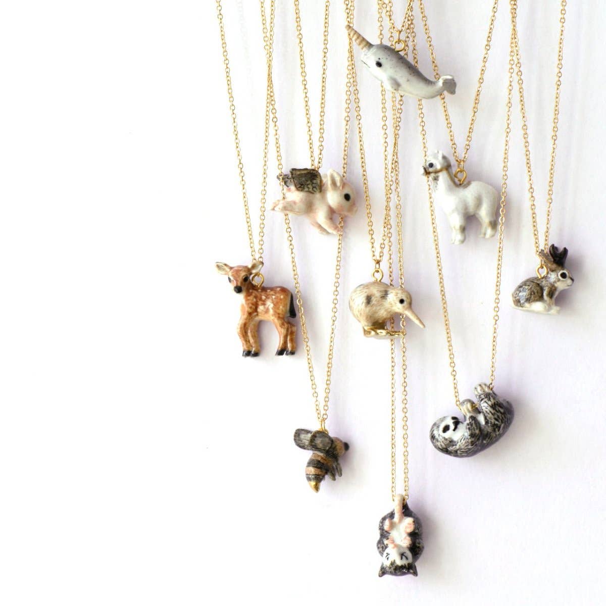 Necklace; Newborn Fawn By Camp Hollow (24k Gold Steel Chain, Hand-Painted Porcelain)