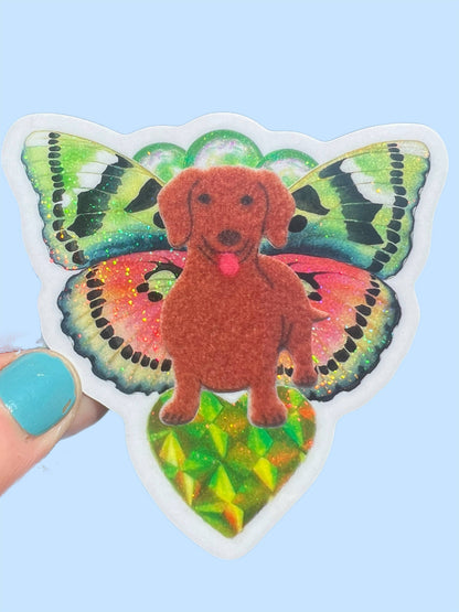 Vinyl Sticker; Butterfly Dachshund (Glitter 3 Inch)