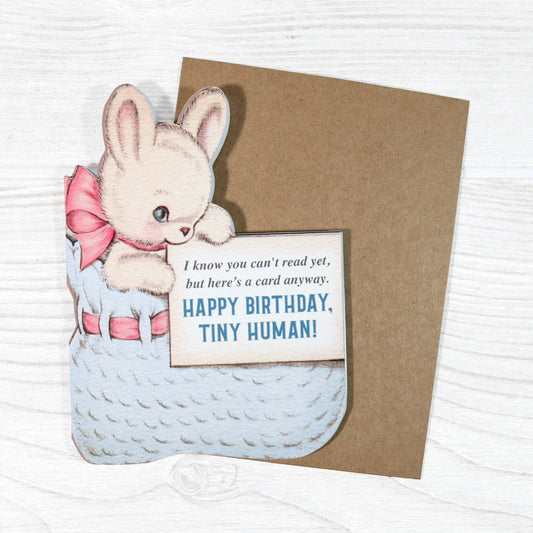 Birthday Card; Happy Birthday, Tiny Human! (Funny Greeting Card for Baby)