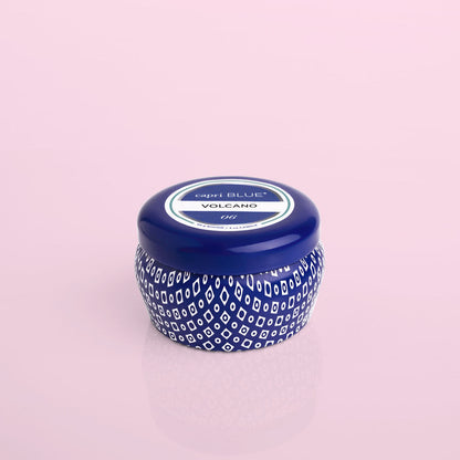 Capri Blue Candle; 3oz (Volcano Scent, Soy Blend) Pattern Blue Mini Tin