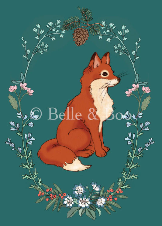 Belle & Boo Ltd Postcard; Midnight Fox (Vintage Colors)