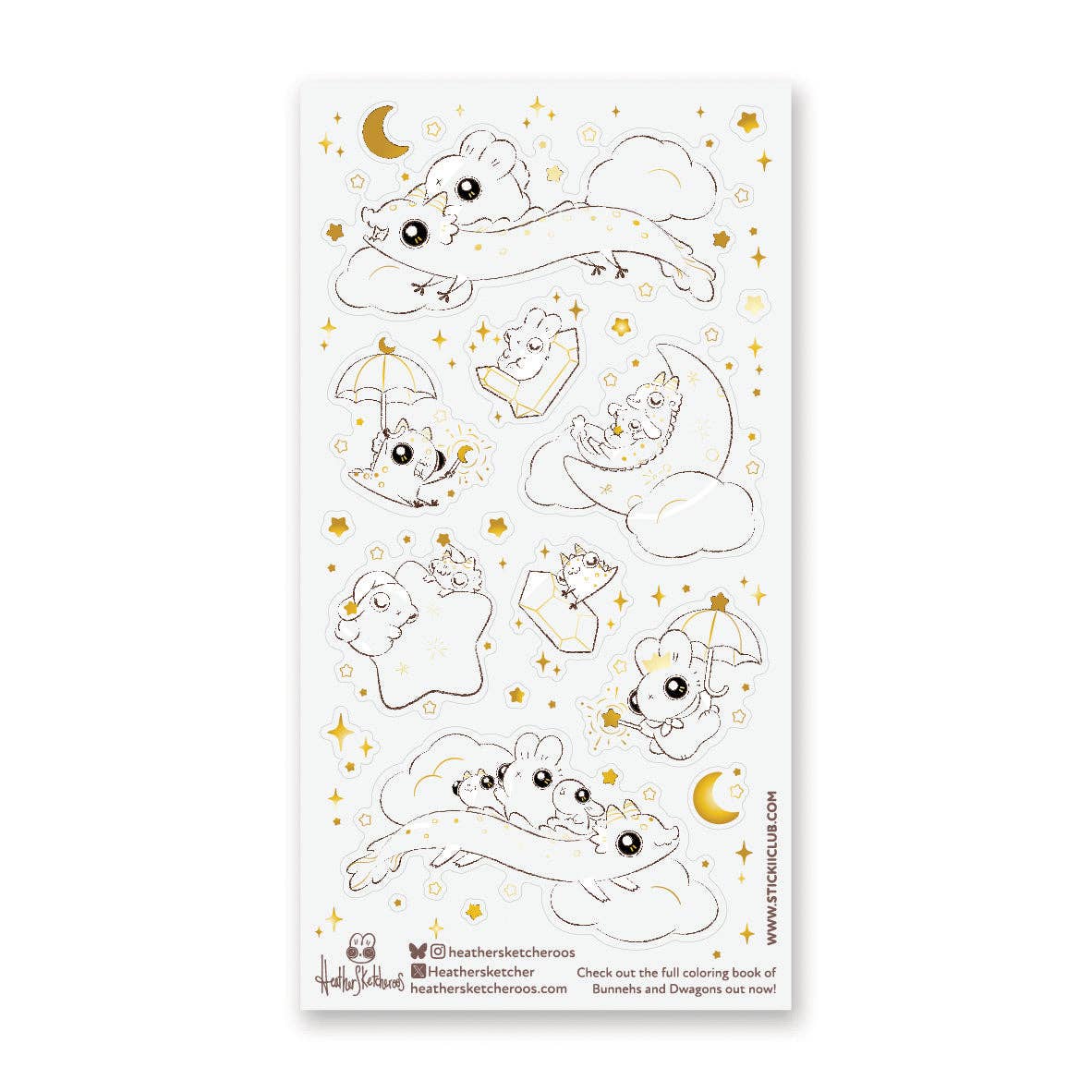 Stickii Sticker Sheet; Starlit Bunnehs & Dwagons