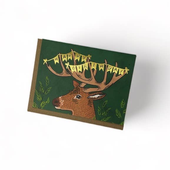 Birthday Card; Happy Birthday Deer (Goldfoil)