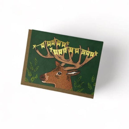 Birthday Card; Happy Birthday Deer (Goldfoil)