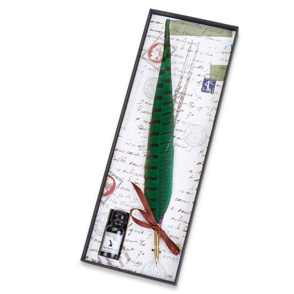 Pheasant Quill Nib Pen & Ink Set (Jade)