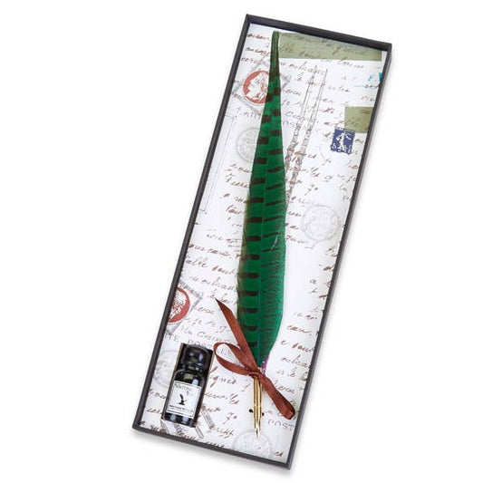 Pheasant Quill Nib Pen & Ink Set (Jade)
