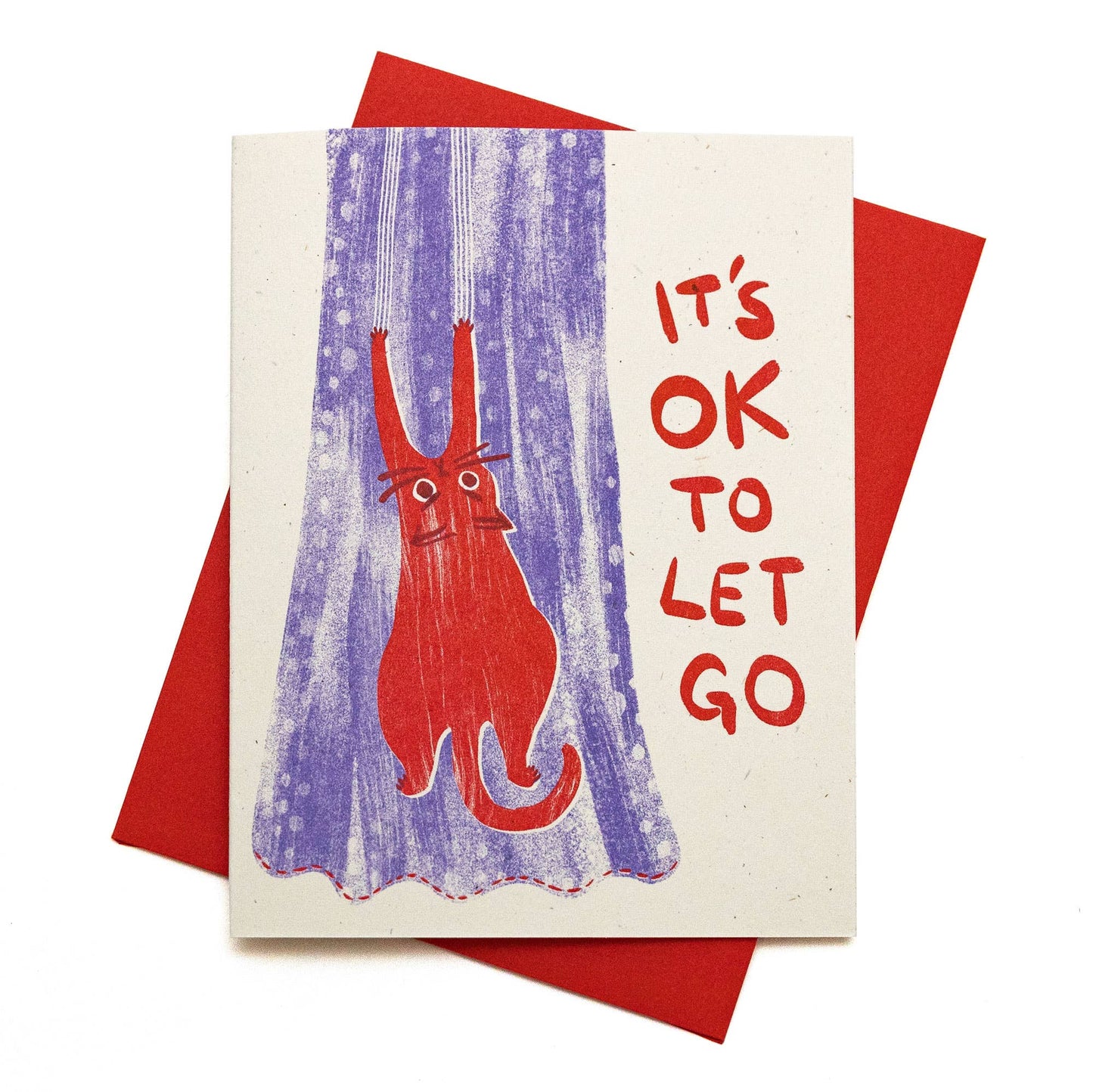 Greeting Card; It's OK To Let Go Cat (Risograph Card)