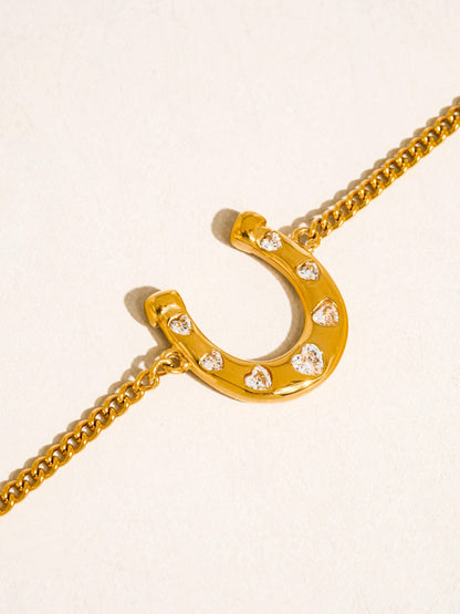 Horseshoe Chain Bracelet; Tundra 18K Gold Non-Tarnish CZ