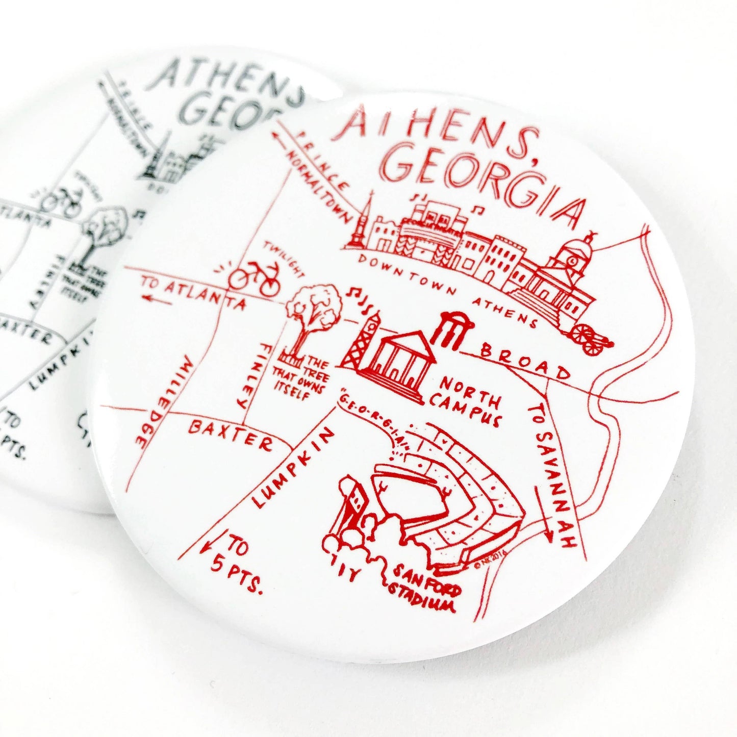 Magnet; Athens, Georgia Red and Black Map Magnet (Red) By Natty Michelle Paperie
