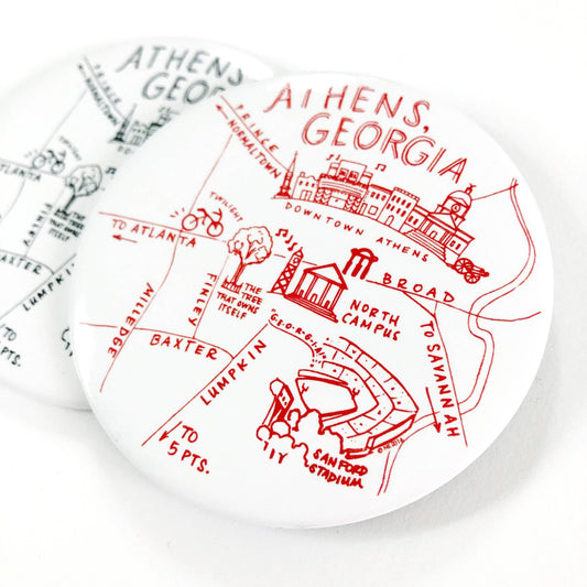 Magnet; Athens, Georgia Red and Black Map Magnet (Red) By Natty Michelle Paperie