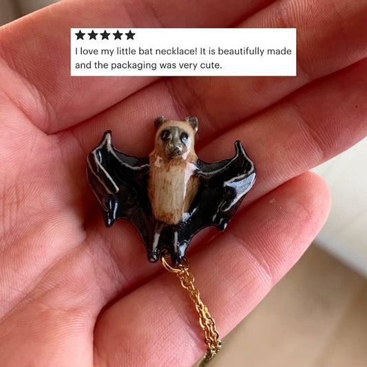 Camp Hollow Necklace; Bat  (Hand-Painted Porcelain)