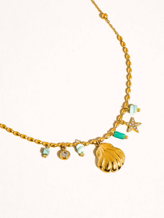 Shell and Star Necklace; Summer (18K Gold, Non-Tarnish)