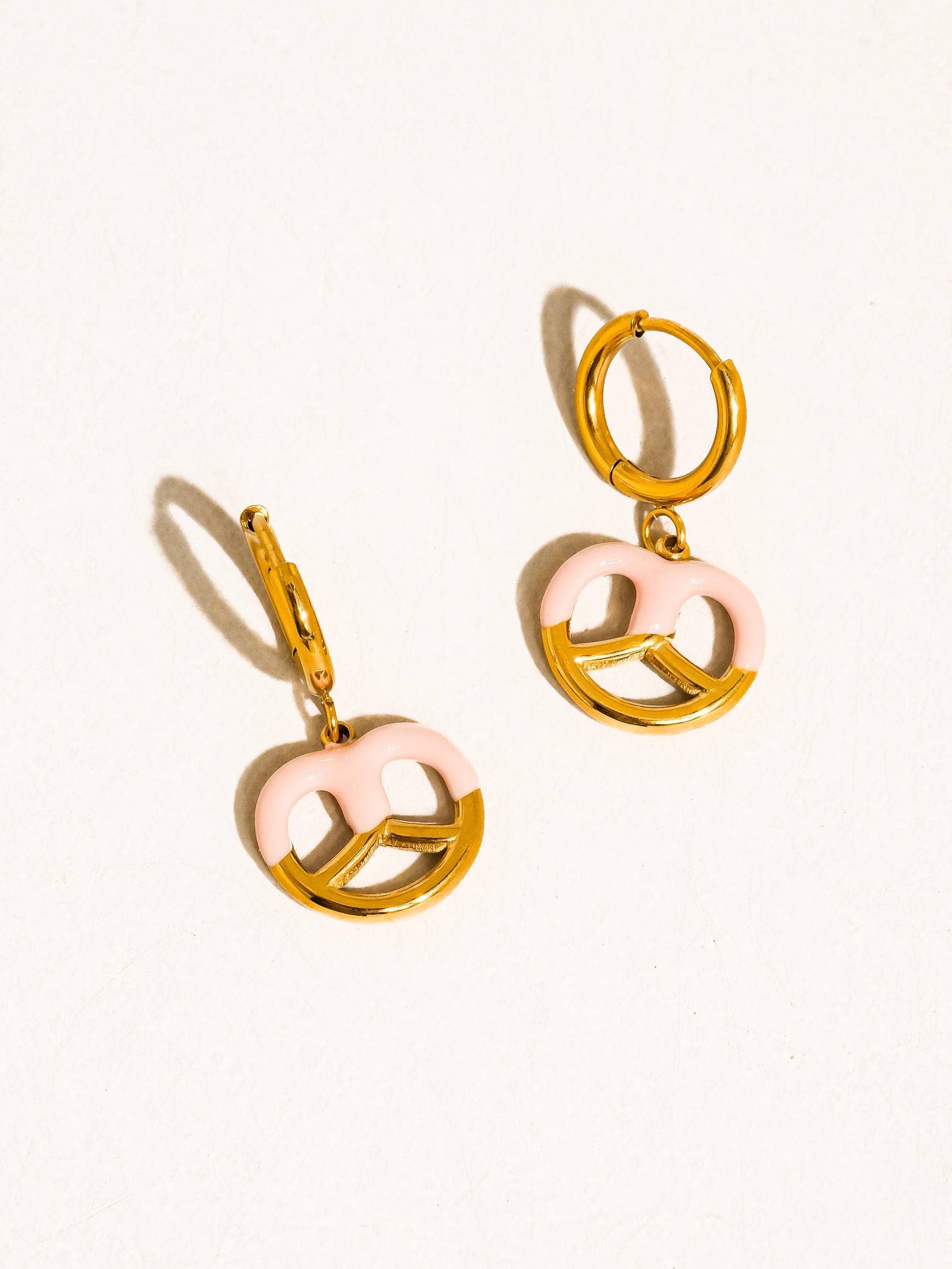 Pretzel Charm Hoop Earrings; Prezzy (18K Gold, Non-Tarnish)