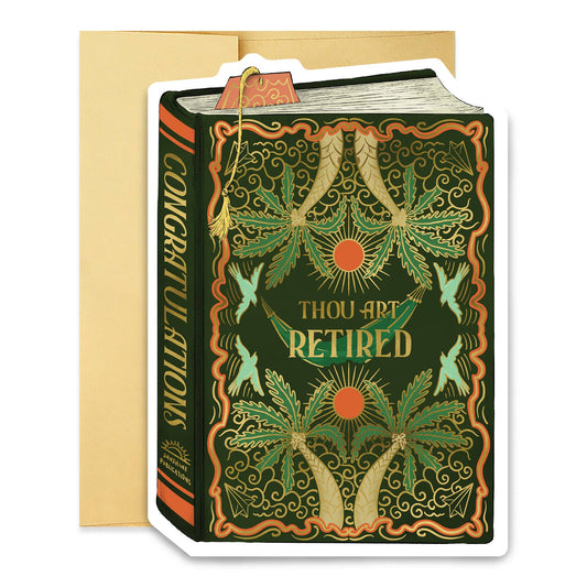 Retirement Card; Thou Art Retired Book Cover (Die-cut Card)