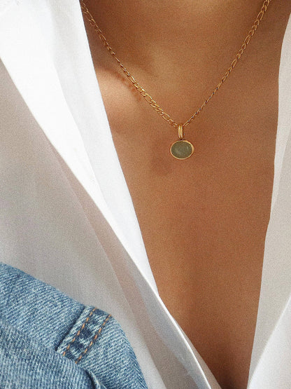Necklace; Winslow Green Stone Pendant Chain (Non-Tarnish)