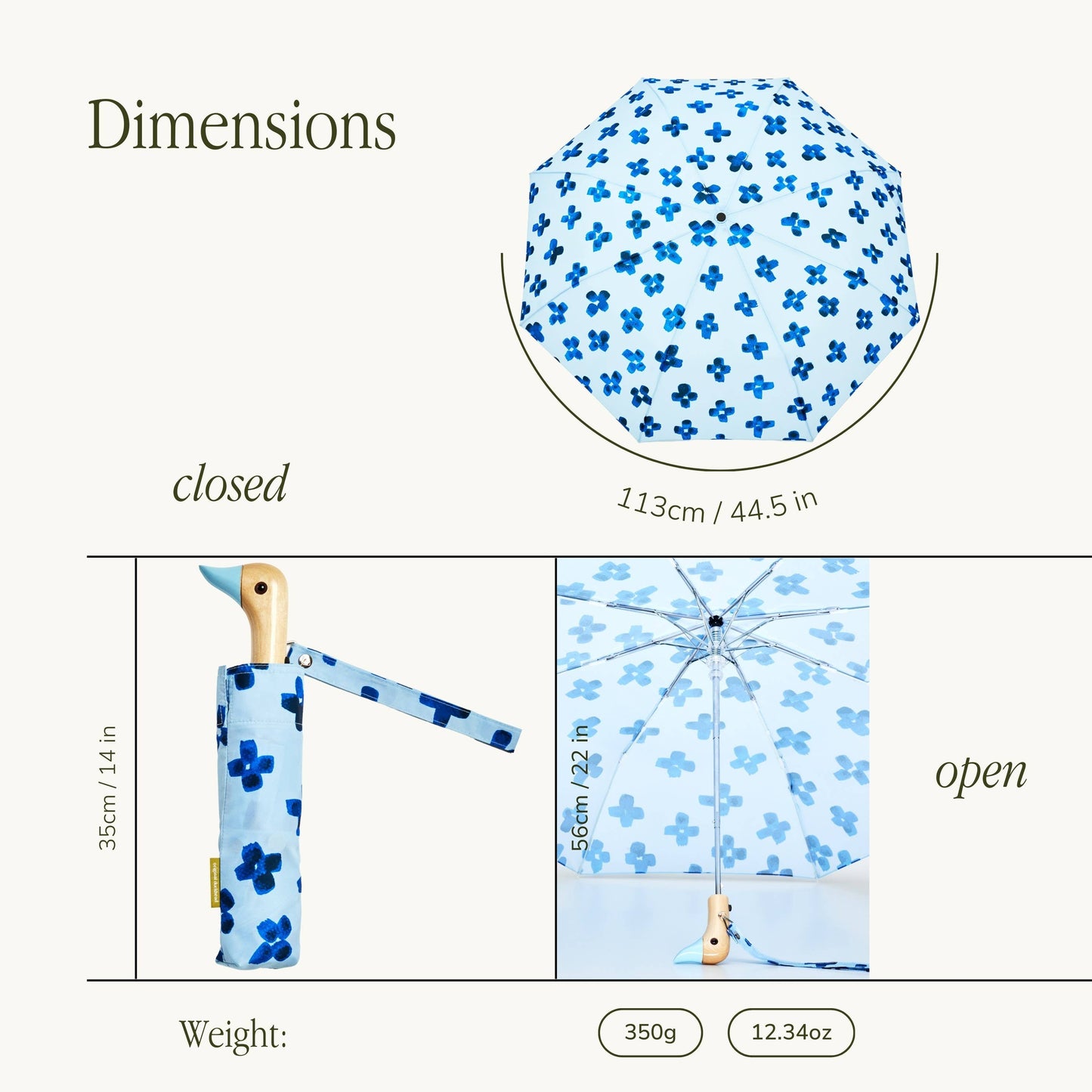 Original Duckhead Compact Umbrella; Floral Rain (Blue, Eco-Friendly, Upcycled)