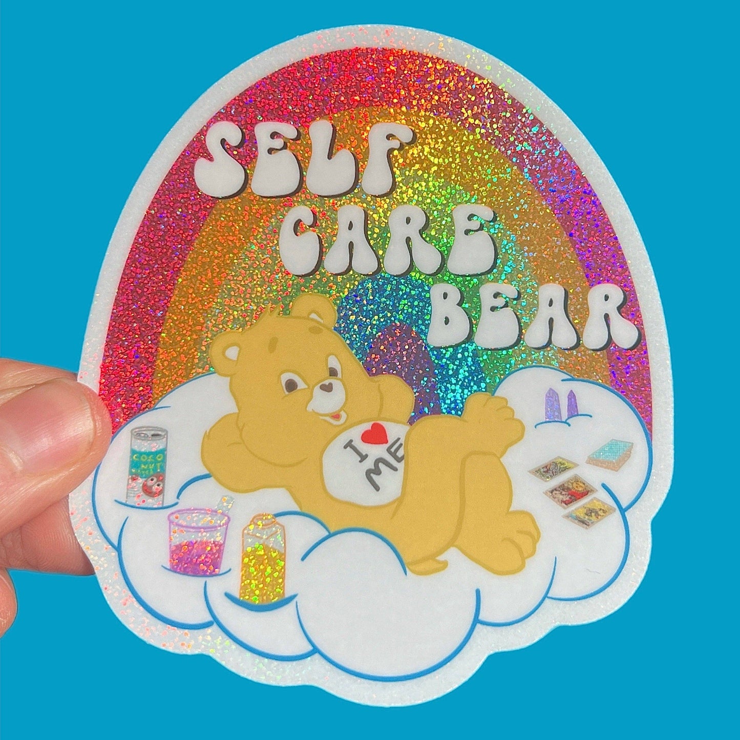 Vinyl Sticker; Self Care Bear (Glitter 3 Inch)