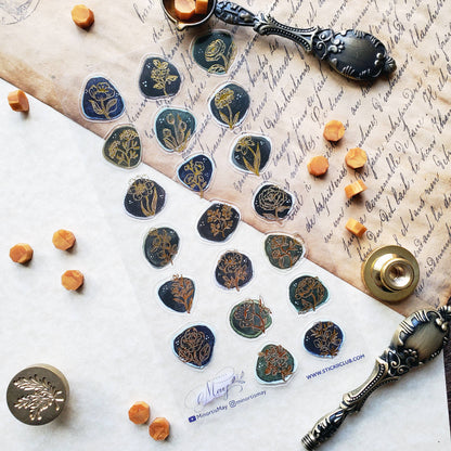 Sticker Sheet; Golden Floral Seals