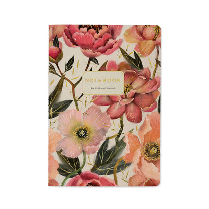 A5 Notebook; Pink Blossoms on White | BV by Bruno Visconti
