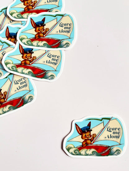 Vinyl Sticker; Leave Me Alone (Funny Rabbit in Boat)