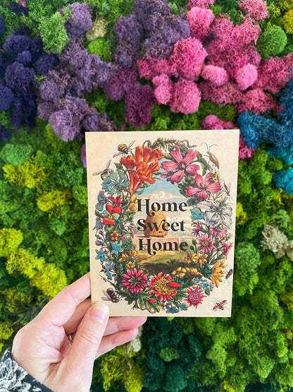 Greeting Card; Home Sweet Home (Cute Beehive Flowers)
