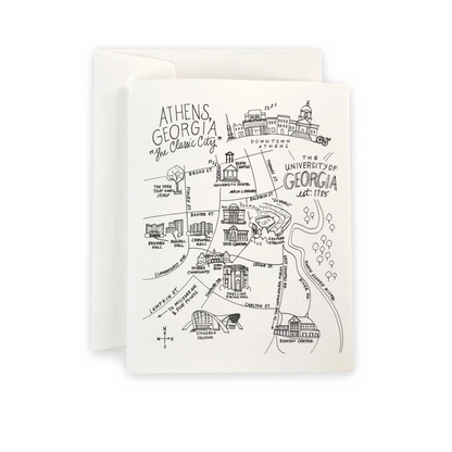 Greeting Card; Athens, Georgia UGA Campus Map By Natty Michelle Paperie