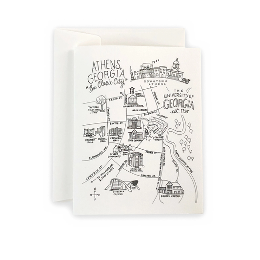 Greeting Card; Athens, Georgia UGA Campus Map By Natty Michelle Paperie