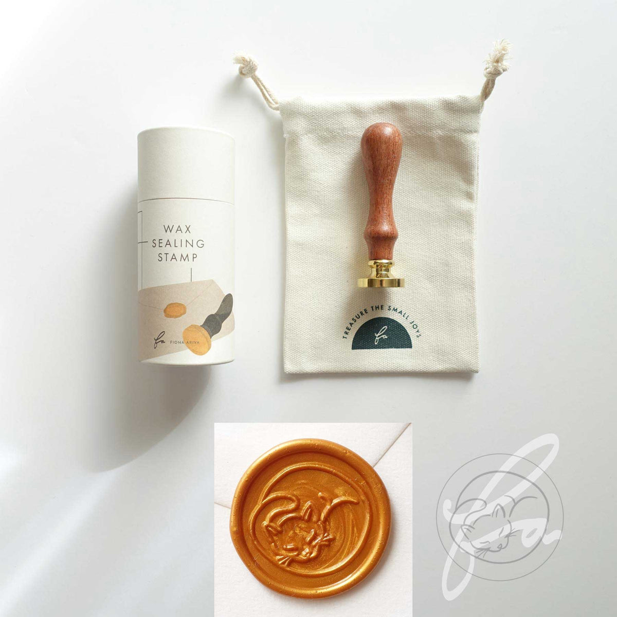 Wax Seal Stamp; Sleeping Cat Stamp with handle (+ box & storage bag)