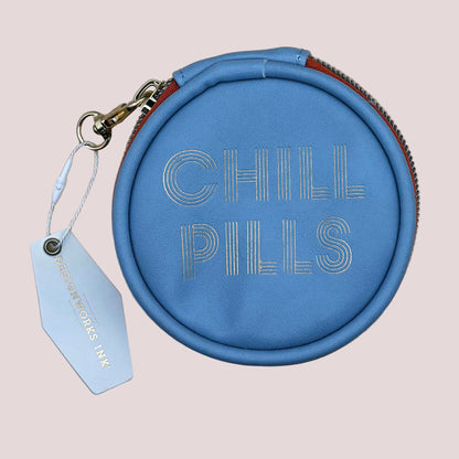 Travel Pill Case; Chill Pills (Blue, Vegan Leather)