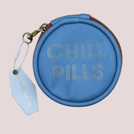 Travel Pill Case; Chill Pills (Blue, Vegan Leather)