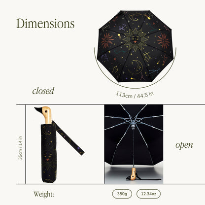 Original Duckhead Compact Umbrella; Zodiac Signs (Black, Eco-Friendly, Upcycled)