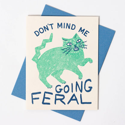 Greeting Card; Going Feral Cat (Risograph Card)