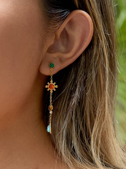 Gemstone Drop Earrings; Bellevie 18K Gold Non-Tarnish Boho