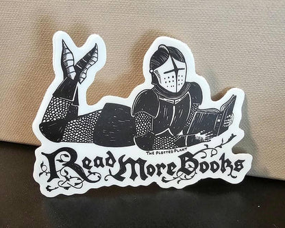 Read More Books Sticker, Knight Reading Book