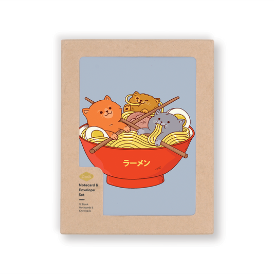 Notecard Set; Ramen & Cats (12 Notecards & 12 Envelopes)
