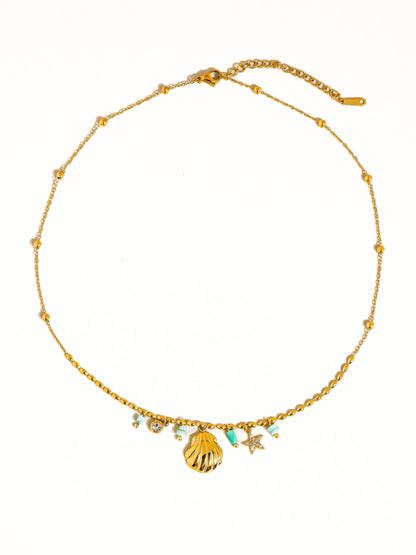Shell and Star Necklace; Summer (18K Gold, Non-Tarnish)